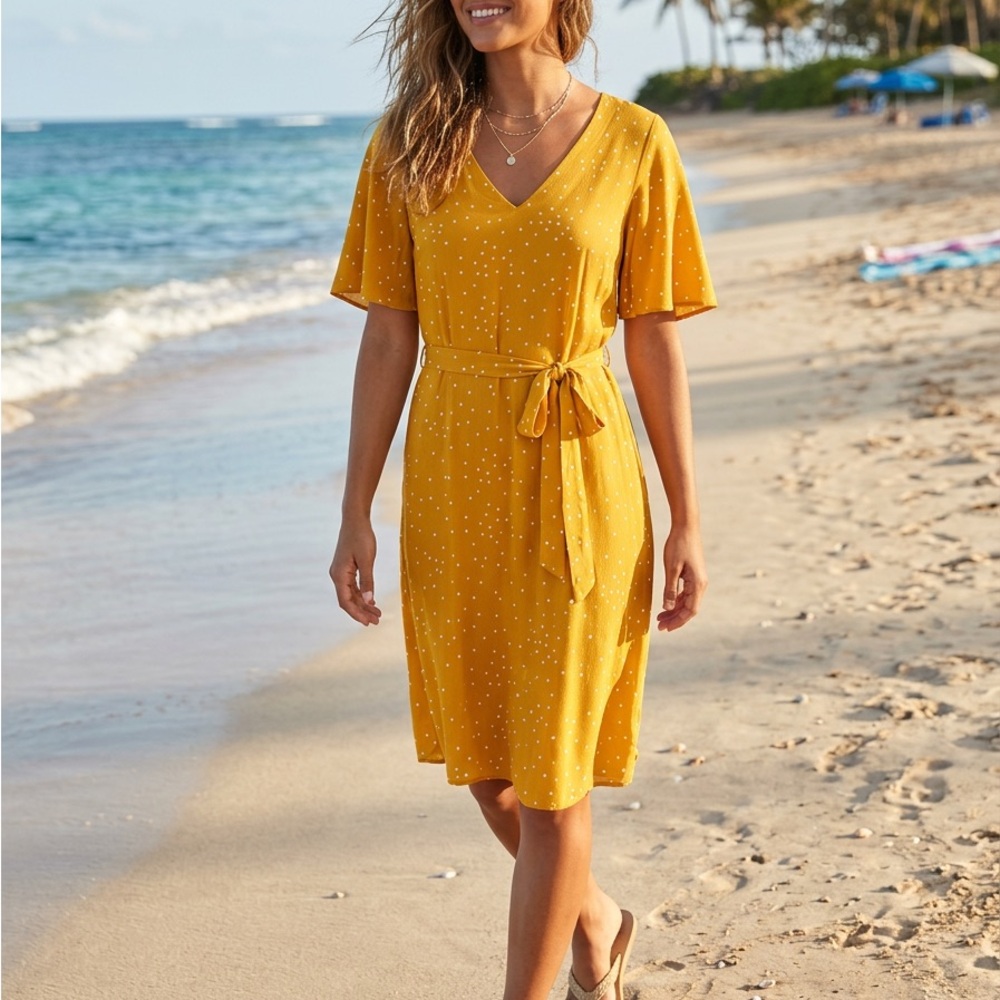 a new day Mustard Yellow V-Neck Tie-Waist Coverup Dress